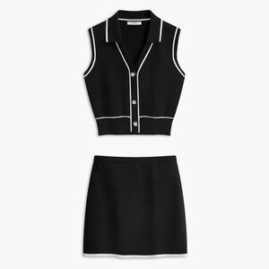 Button Front Contrast Binding Sleeveless Skirt Set - NWT